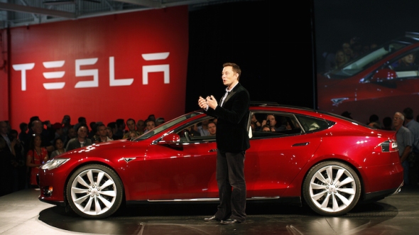 Musk with the Tesla Model S in Fremont on Oct. 1, 2011.